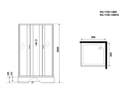 Душевая кабина Niagara NG-1108-14BK 90х90 см, с матовыми стеклами