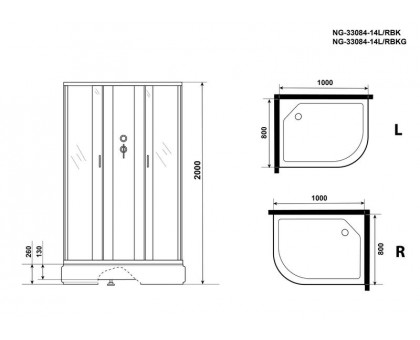 Душевая кабина Niagara NG-33084-14RBK 100х80 см, с матовыми стеклами, правосторонняя