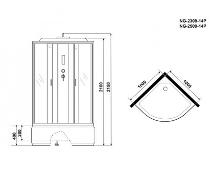 Душевая кабина Niagara NG-2509-14P 100х100 см, с тонированными стеклами