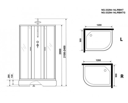 Душевая кабина Niagara NG-33294-14RBKT 120х90 см, с матовыми стеклами, правосторонняя